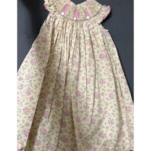 Southern Sunshine Kids SMOCKED Yellow Pink Bunnies EASTER Dress SZ 3